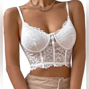 Floral Lace Sheer Longline Crop Cami Top